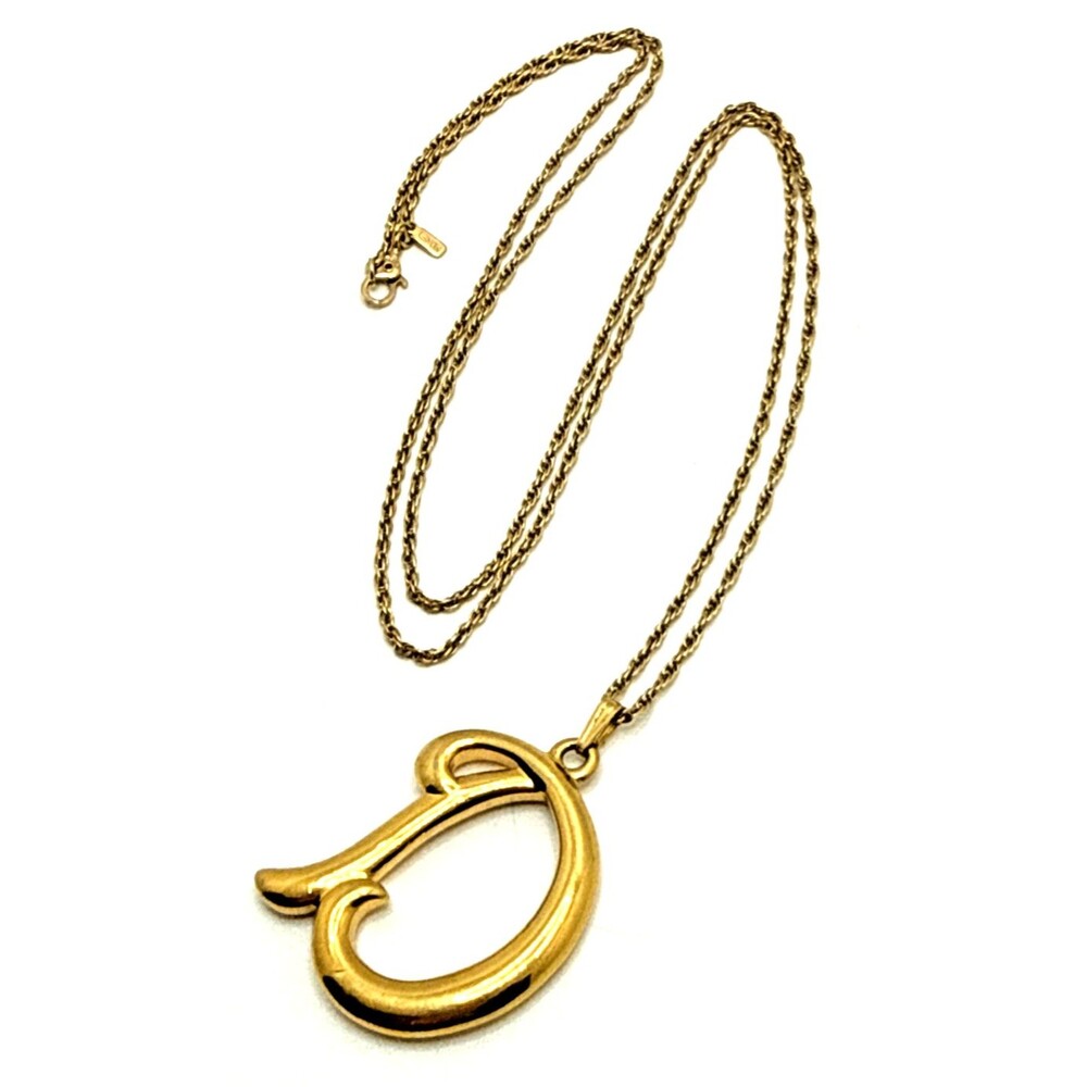 Vintage AVON Monogram D Pendant Necklace Monet Gold Tone Chain Long 30" MCM
